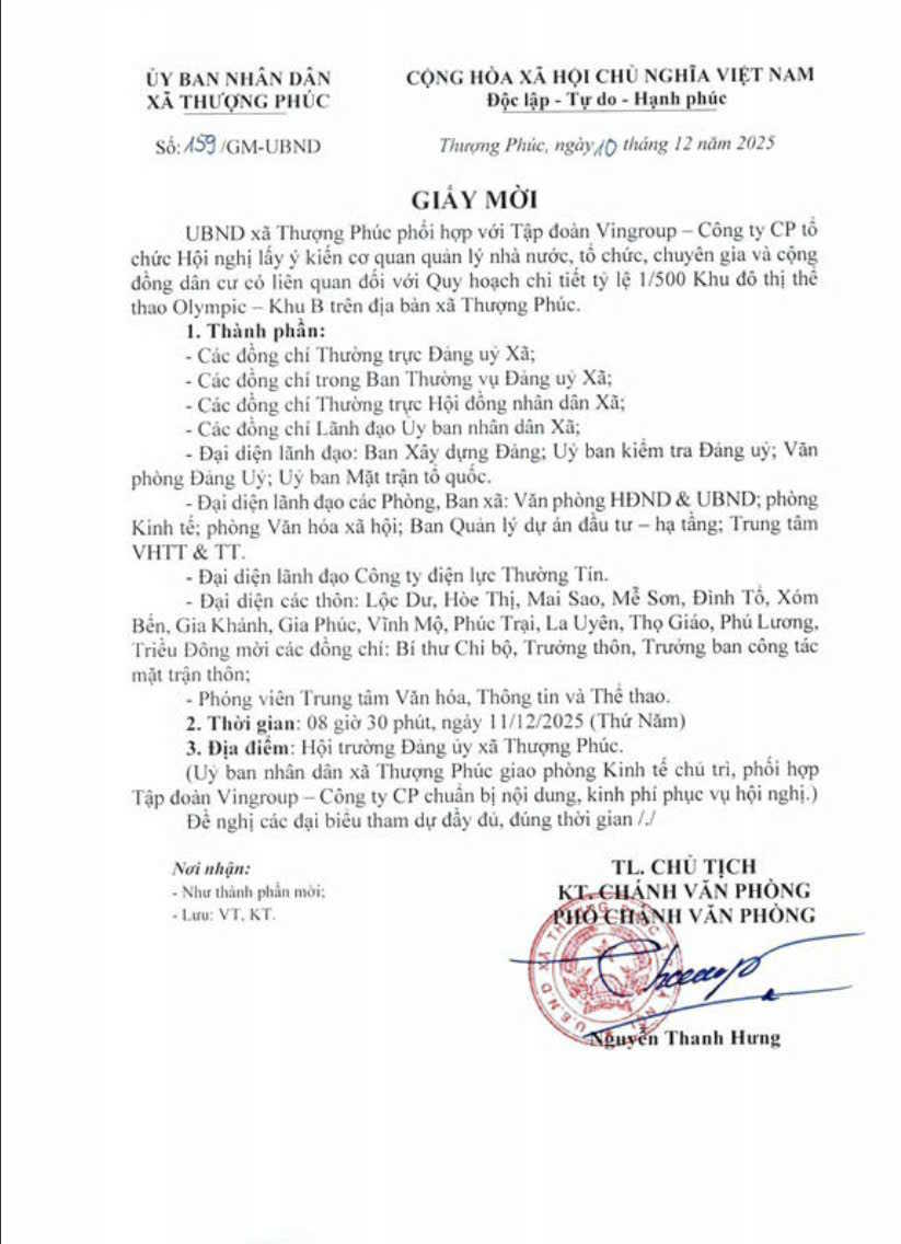 Tiến độ Vinhomes Olympic Hà Nội: Bước lấy ý kiến cộng đồng cho Quy hoạch 1/500 Khu B tại xã Thượng Phúc