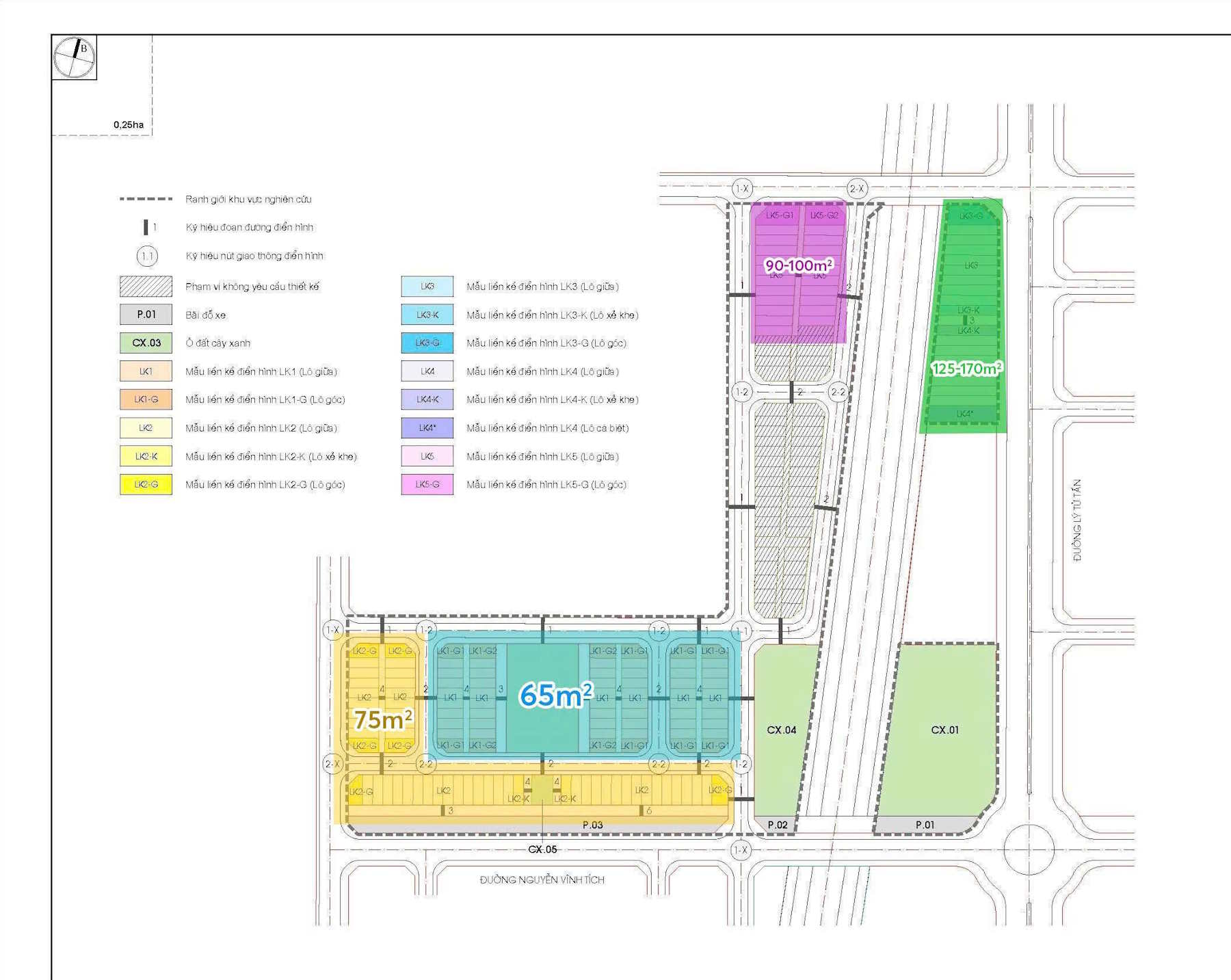 Mặt bằng Himlam Thượng Phúc Legend - khu B Vinhomes Olympic Thường Tín: lô 65m2, 75m2, 90-100m2, 125-170m2, ký hiệu CX và P