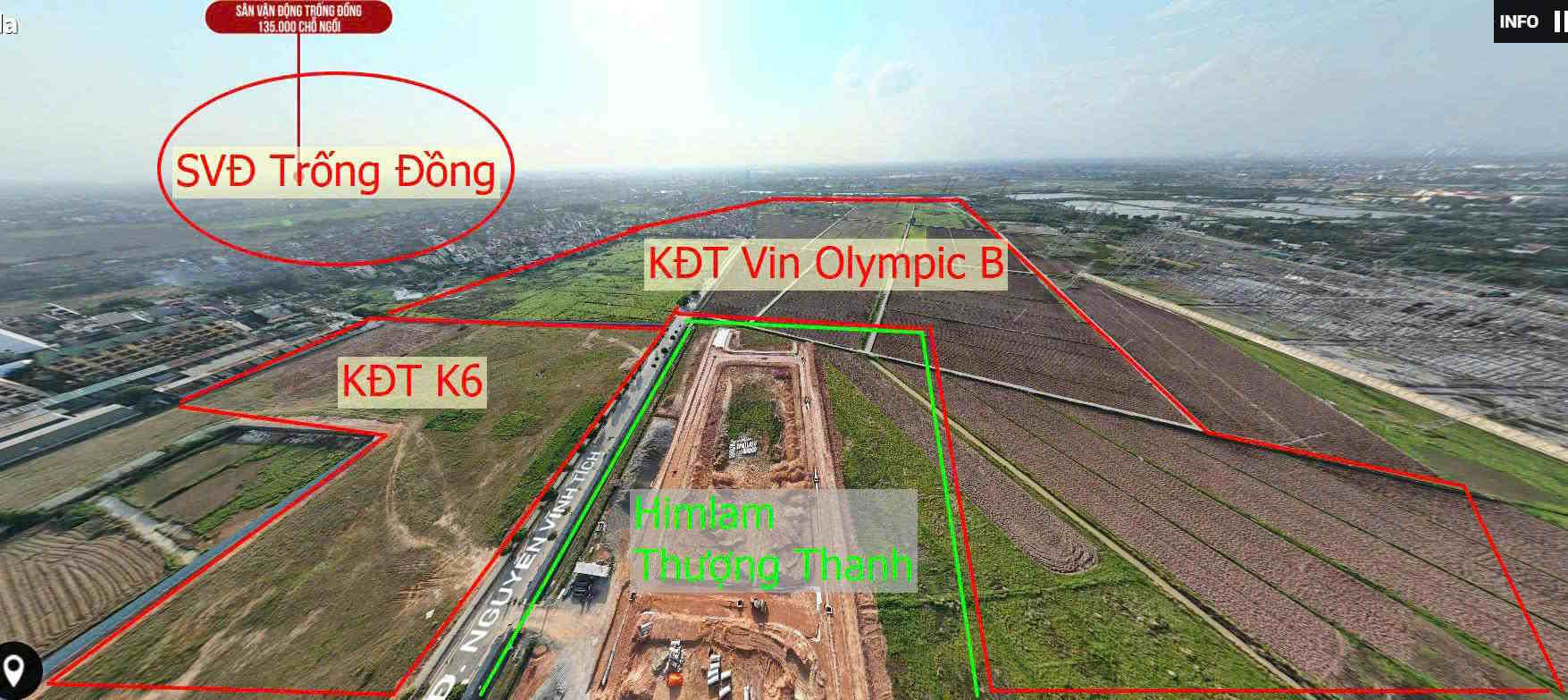 Flycam SVD Trống Đồng và KDT Vin Olympic Khu B nhìn từ khu vực Him Lam Thượng Phúc Legend