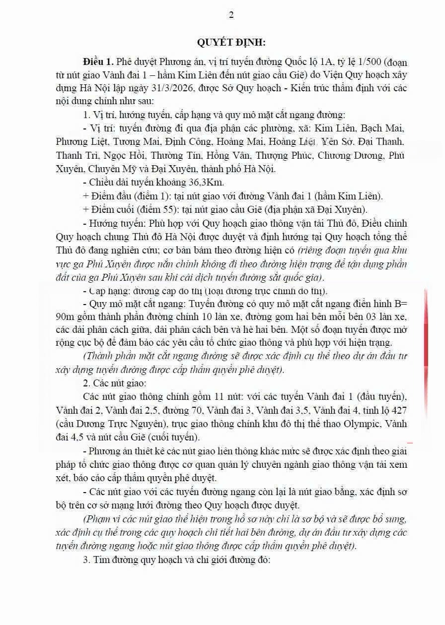 Nội dung tổ chức thực hiện Quyết định 1878 về tuyến Quốc lộ 1A đoạn từ Vành đai 1 đến cầu Giẽ