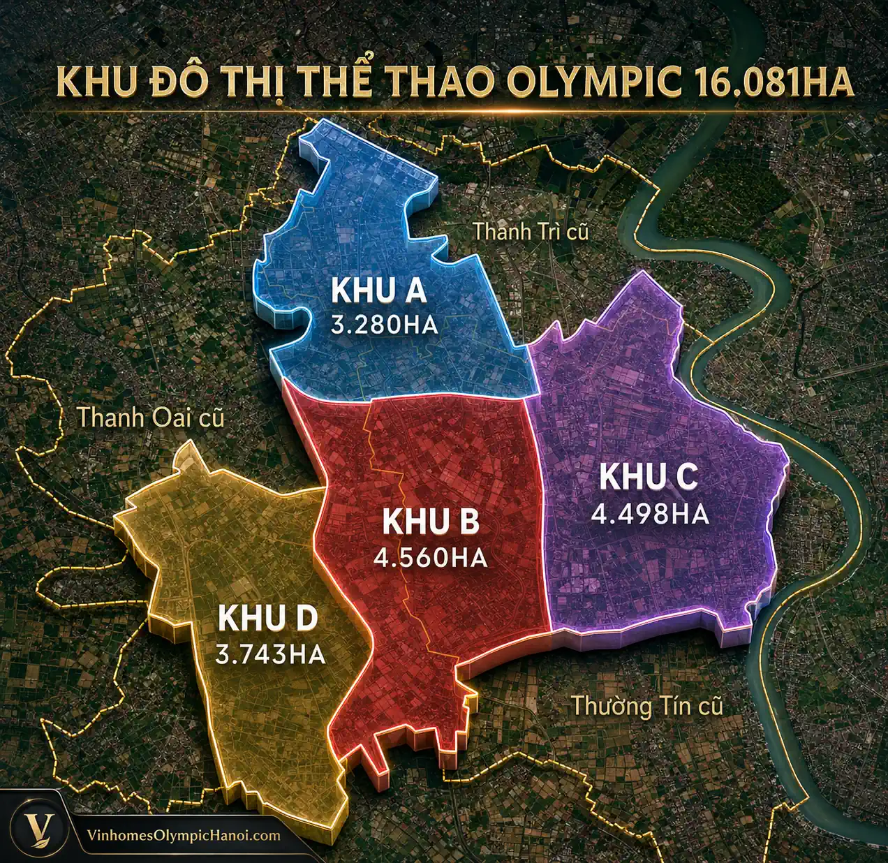 Bản đồ 4 phân khu chiến lược A-B-C-D Vinhomes Olympic Hà Nội