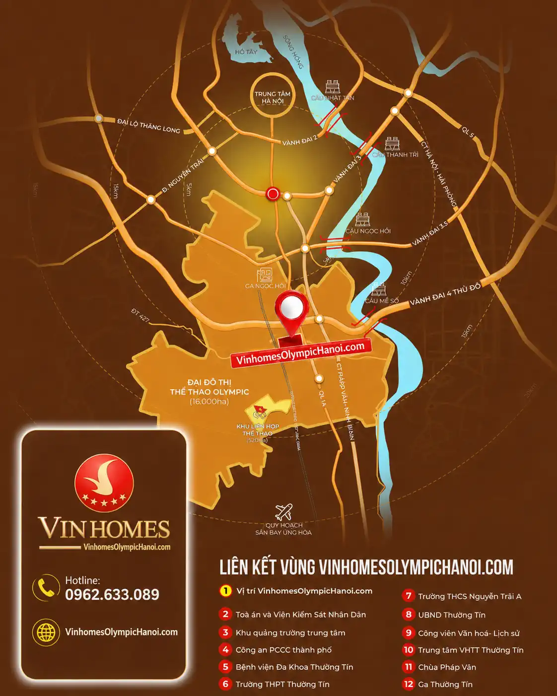 Bản đồ vị trí Vinhomes Olympic Hà Nội gần Ga Ngọc Hồi, Quốc lộ 1A và Vành đai 4