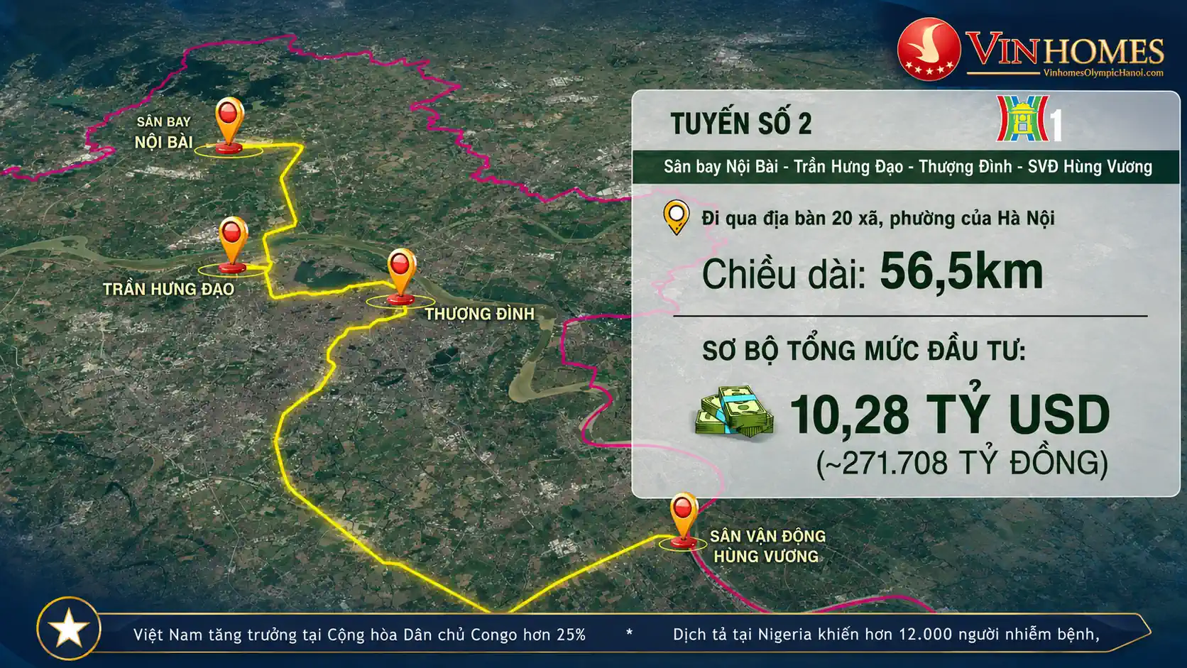 Sơ đồ tuyến metro số 2 kết nối Nội Bài Thượng Đình Thường Tín liên quan Vinhomes Olympic